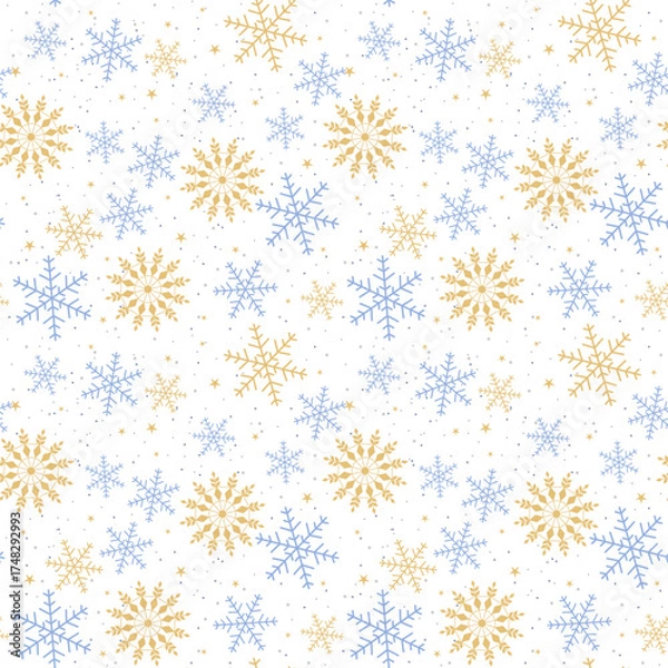 Fototapeta Christmas vector seamless pattern with snowflakes on a white background. Festive illustration for gift wrapping paper, fabric, clothing, textiles, surface textures, and scrapbooks.