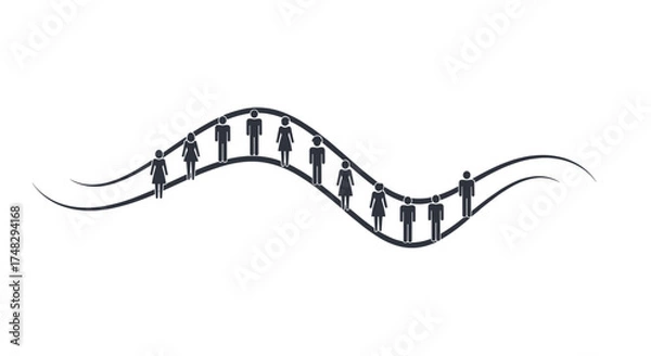 Obraz Line of people standing in a curved path in minimalist silhouette style
