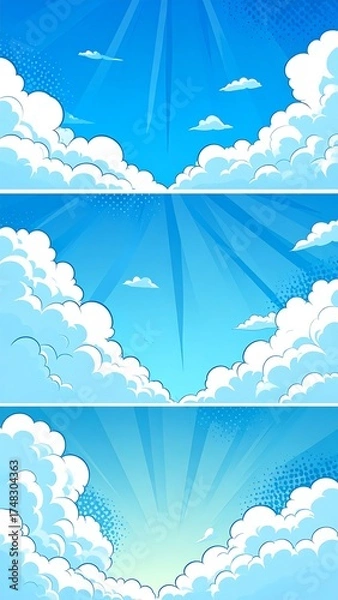 Fototapeta Three comic book-style sky scenes