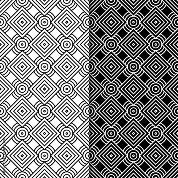 Fototapeta Black and white geometric prints. Set of seamless patterns