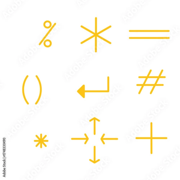 Fototapeta Doodle icon sign set mathematic and computer symbol  illustration with yellow colorful color that can be use for social media, sticker, wallpaper, decoration, card, e.tc..
