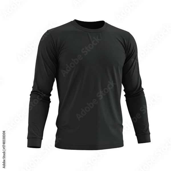 Obraz A black long-sleeved, crew neck shirt, displayed on a dark background, with soft lighting