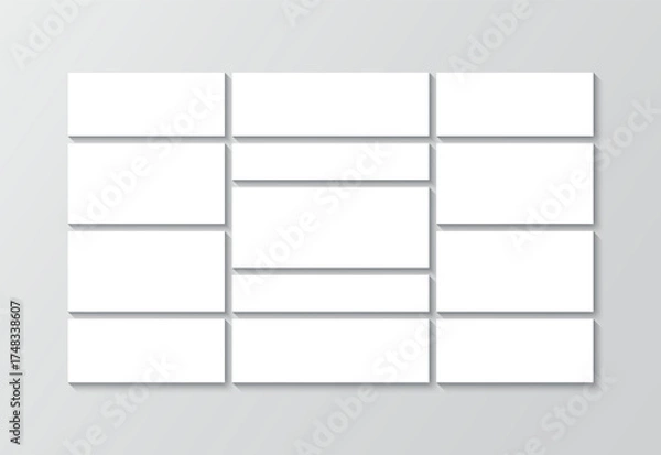 Fototapeta Portfolio images mockup. Mosaic picture frame. Scrapbook brandboard template. Mood board background. Gallery banner. Album moodboard grid. Photo collage square layout. Vector illustration