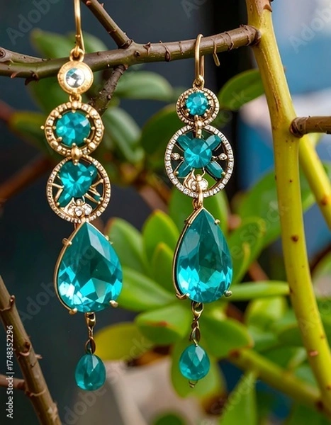 Obraz Turquoise dangle earrings on a branch