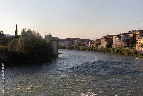 Obraz Panoramic View of a Historic Italian Town on the River Adige