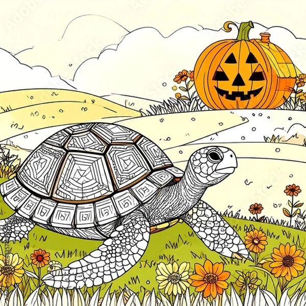 Obraz Turtle and Pumpkin Coloring Page