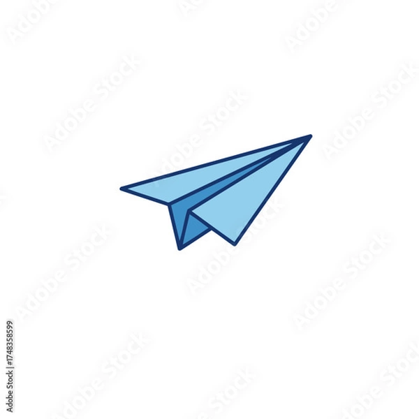 Fototapeta Minimalist Blue Paper Airplane Vector Illustration with Outline Style