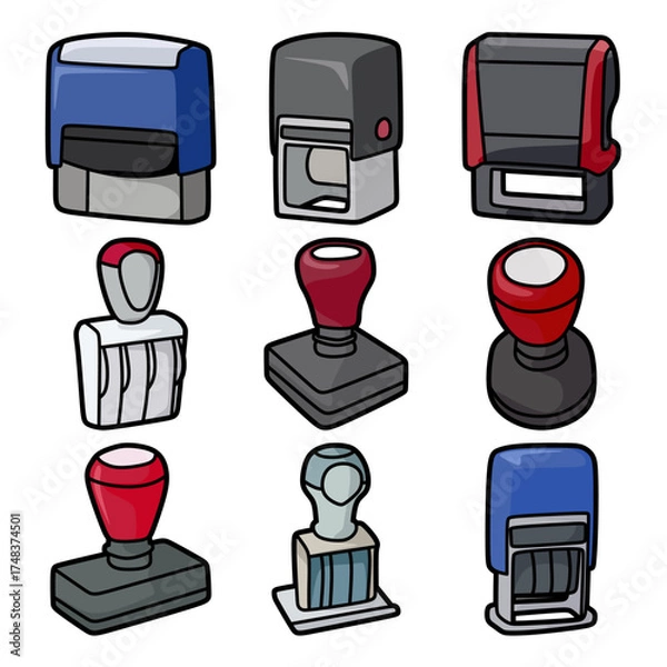 Obraz collection of office rubber stamps vector illustration