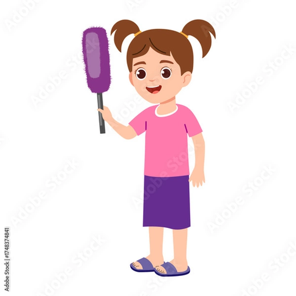 Fototapeta Vector illustration of a boy holding a duster