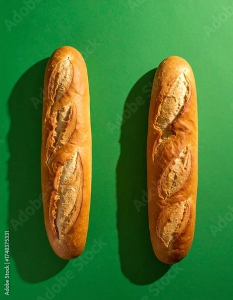 Obraz Two baguettes on a green background