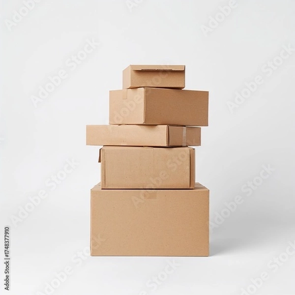 Fototapeta Stack of cardboard boxes isolated on pure white background