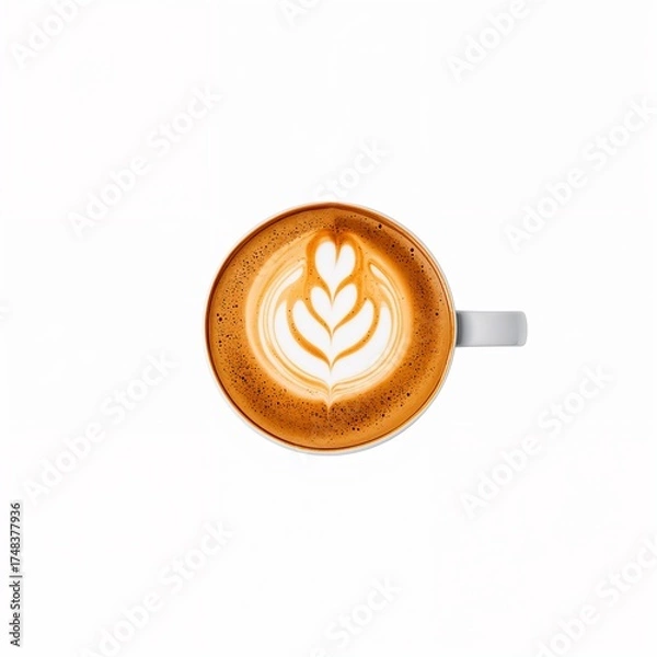 Fototapeta Cup of cappuccino with foam art isolated on white background
