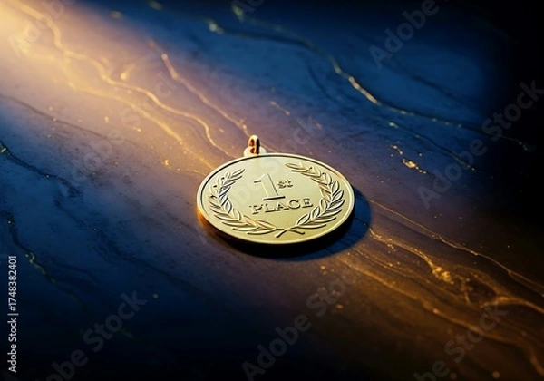 Fototapeta Celebrate your win with this elegant first place gold medal award