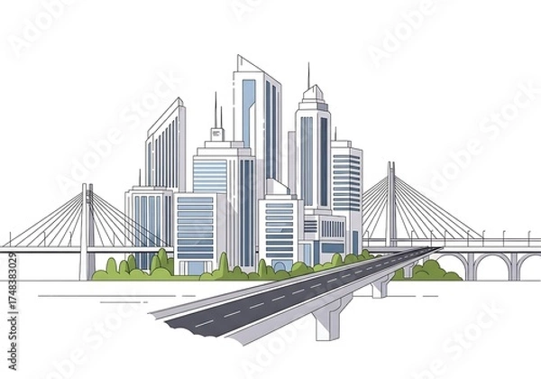 Fototapeta Modern city skyline with bridge offers a unique urban perspective view