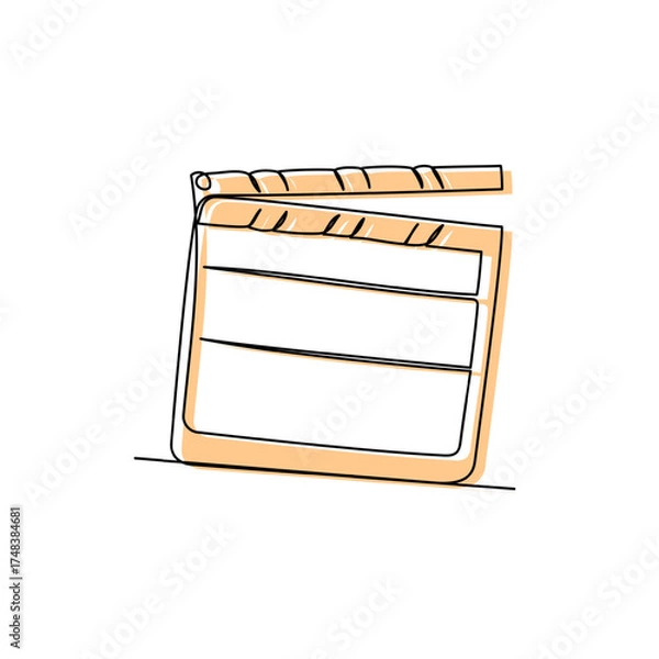 Obraz Simple linear illustration of a film clapperboard in orange, minimal symbol of movie production and scenes
