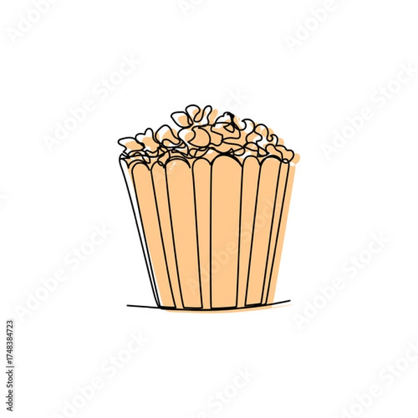 Obraz Linear popcorn bucket in orange minimalist outline style, symbol of cinema snacks and movie nights