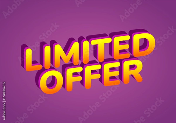 Obraz Vibrant 3d text design featuring the words limited offer in yellow and orange gradient on a purple
