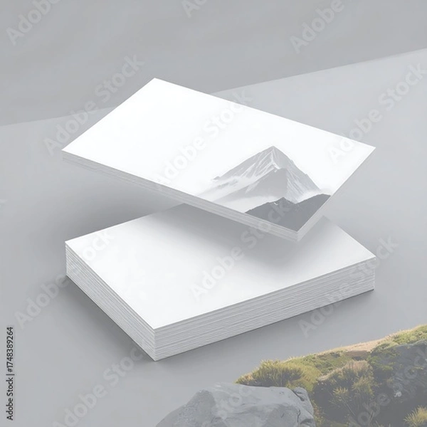 Obraz Two blank business cards overlapping, showcasing a subtle mountain image