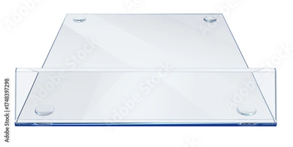 Fototapeta Clear acrylic stand with blank shelf talker or price tag. 3d illustration isolated on white