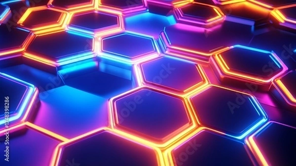 Fototapeta Geometric Pattern: Neon Hexagon Shapes