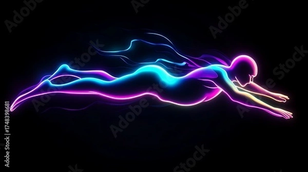 Fototapeta A dynamic silhouette of a swimmer in neon light, highlighting motion and energy