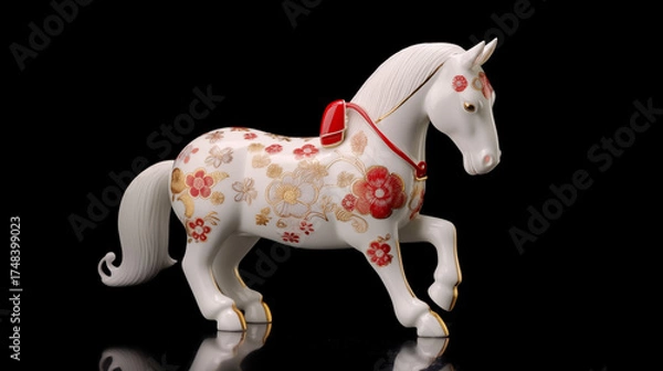 Fototapeta 白い馬の高級な陶器の置き物。午年のお祝い