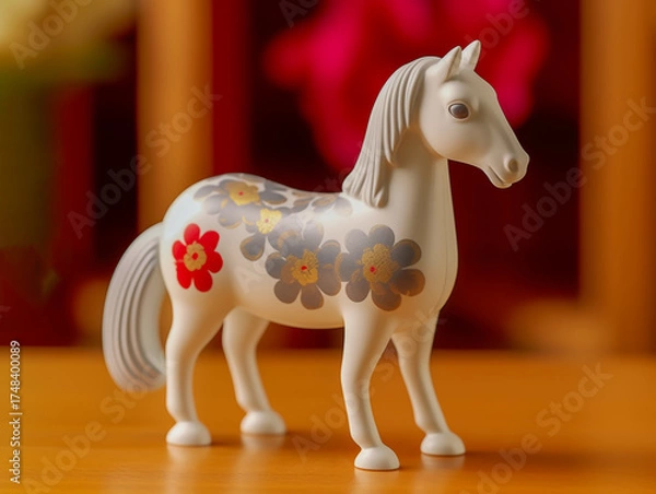 Fototapeta 白い馬の高級な陶器の置き物。午年のお祝い