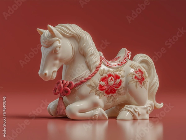 Fototapeta 白い馬の高級な陶器の置き物。午年のお祝い
