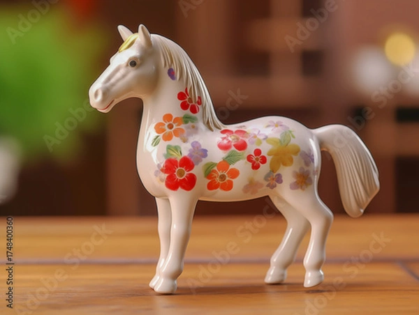 Fototapeta 白い馬の高級な陶器の置き物。午年のお祝い