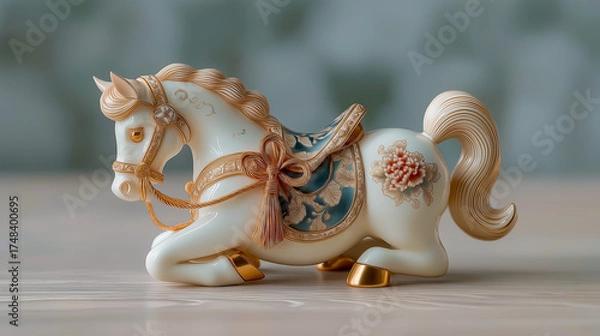 Fototapeta 白い馬の高級な陶器の置き物。午年のお祝い