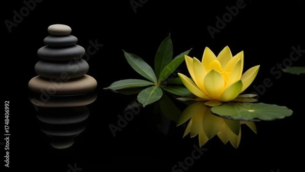 Fototapeta Zen still life of lotus and rocks