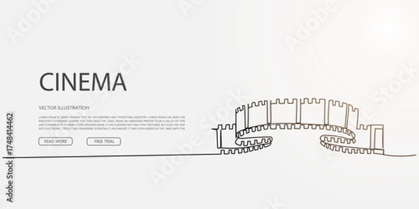 Obraz Curved film strip on cinema-themed website, minimalist vector homepage design for storytelling or film history sites