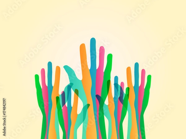 Fototapeta colorful hands up vector background