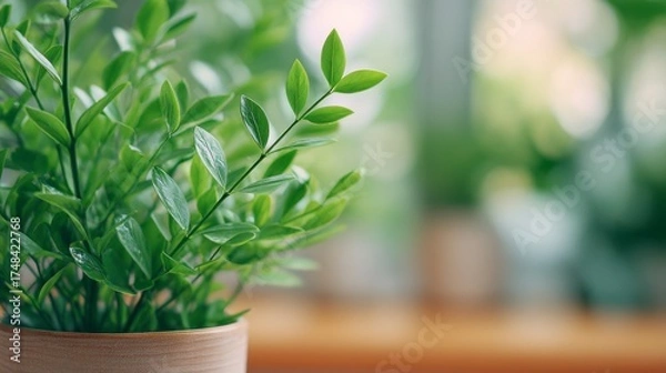 Fototapeta Lush Greenery: A Close-Up of Vibrant Leaves in a Natural Indoor Setting, Showcasing the Beauty of Houseplants and Their Calming Presence