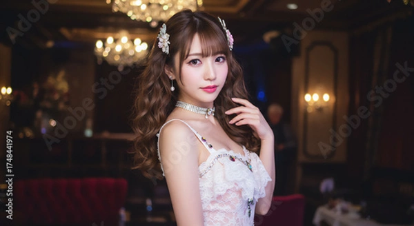 Obraz 宝石のように輝くドレスを着た女性ポートレート　ラグジュアリーで華やかな夜のファッション
