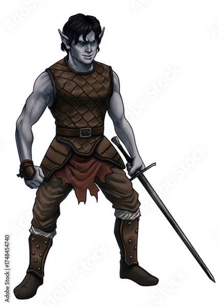 Obraz fantasydark elf warrior with sword illustration