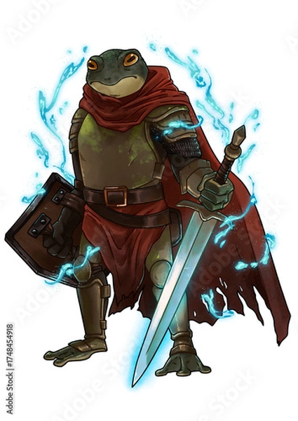 Obraz Fantasy frog warrior with sword and shield ilustration