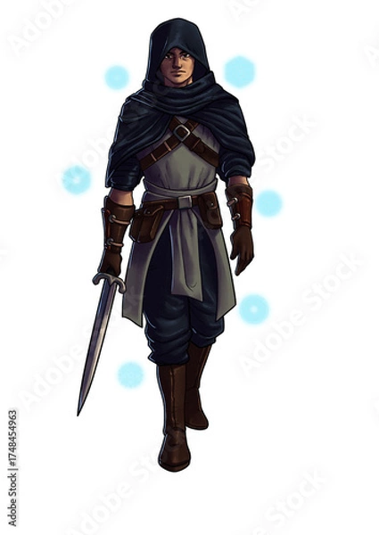 Obraz male fantasy warrior with sword and arcane symbols ilustration