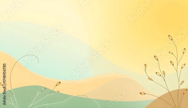 Obraz 식물패턴이있는노란색파란색웹사이트배경