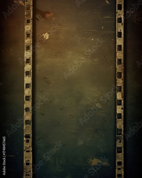 Fototapeta Scratchy Retro Film Edge Overlay with Cinematic Vignette and Dark Texture Background