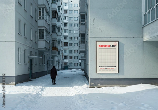 Fototapeta Street Sign Mockup on Snowy Condo