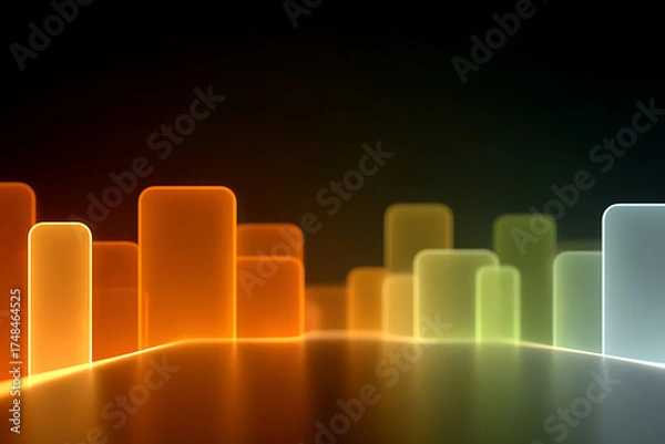 Fototapeta Abstract Colorful Light Blocks on Dark Background with Reflections and Depth