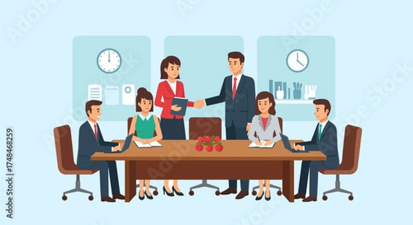 Obraz Business Meeting with Handshake and Team Collaboration at Conference Table