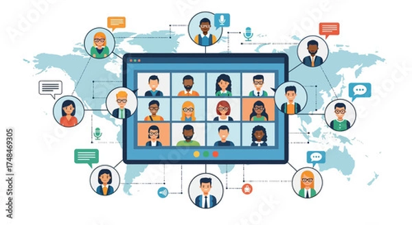 Obraz Virtual Meeting with Diverse Participants on a Digital Screen Display