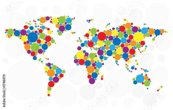 Fototapeta World map of colorful bubbles