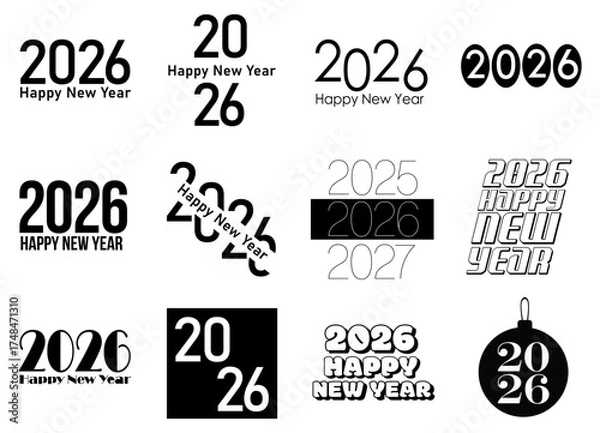 Fototapeta 2026 Happy New Year vector collection. 2026 new year number set.
