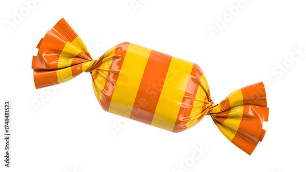 Obraz Striped orange and yellow candy wrapper isolated on transparent background