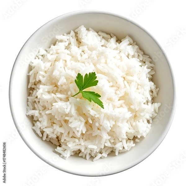 Fototapeta White rice in a white bowl