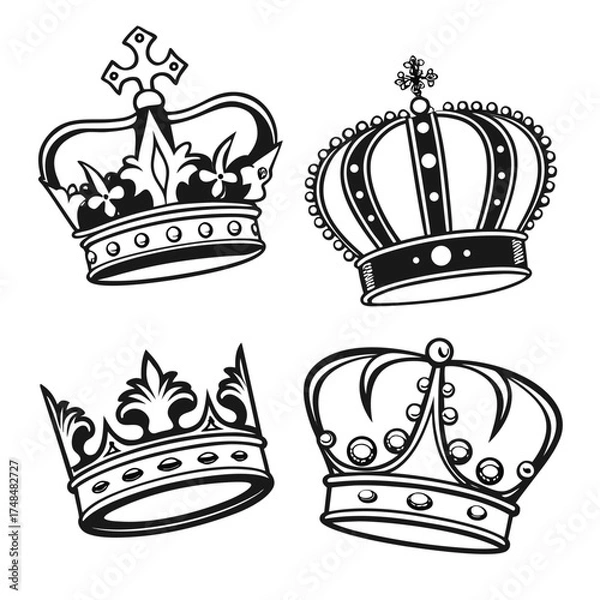 Obraz Four black silhouette vector crown designs royal monarchy