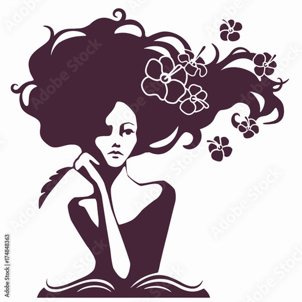 Fototapeta Kobieta pisarka sylwetka, kobieta wyglądająca w zamyśleniu i wymyślająca wiersze